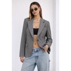 Valentino Roma Designer Virgin Wool Blazer Gray Grey Jacket 44 Size 8 Authentic